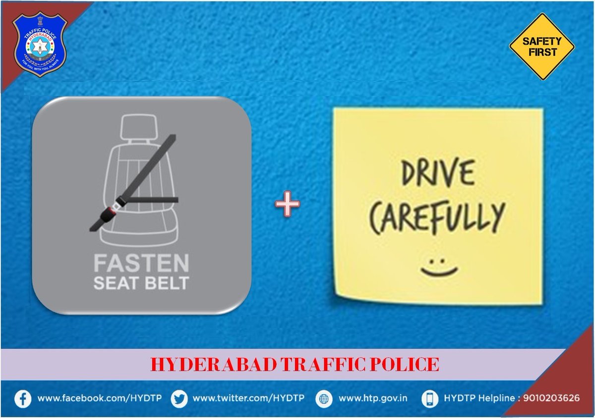 HYDTP's tweet photo. #HYDTPweBringAwareness
Always fasten #SeatBelt n #Drive carefully for the #safety of yourself n your loved one.
#SafetyFirst #Accidents #Fatal #RoadAccident #helmet 
@AddlCPTrfHyd https://t.co/4QOq6upn8G