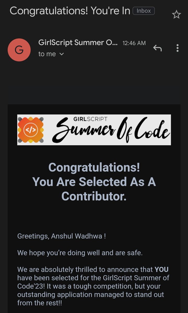 Anshul_439's tweet image. Excited to share that I've been selected for GirlScript Summer of Code! Can't wait to dive into coding projects and learn from industry experts.
#GirlScriptSummerOfCode