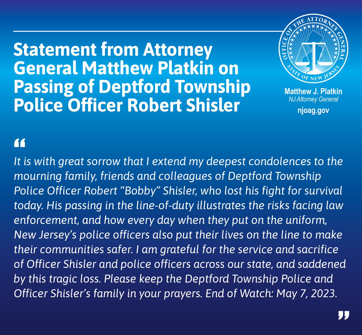Attorney General Matt Platkin on Twitter "Statement from Attorney