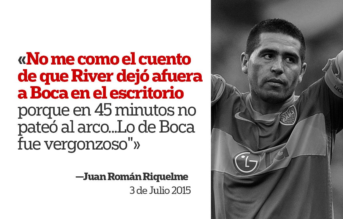 Me imagino que Riquelme va a salir a declarar que lo de Boca fue vergonzoso porque no pateó al arco los primeros 45 min.. ah no para, ahora sale en las buenas nomas. En diciembre hay que votar bien, no tenemos peso en CONMEBOL Y AHORA TAMPOCO EN AFA.
