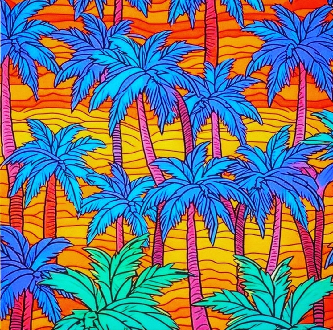 iMichaelTen's tweet photo. tropical paradise palm tree tessellation #PalmTreeTessellation #TropicalVibes #CreativeArt #DayGlo #BrightInk #ThinBlackOutlines #ArtInspiration #FunAndCreative #ArtisticExpression #TropicalParadise #ArtLovers #PalmTrees #tropical #design #art https://t.co/eYw28wV5ob