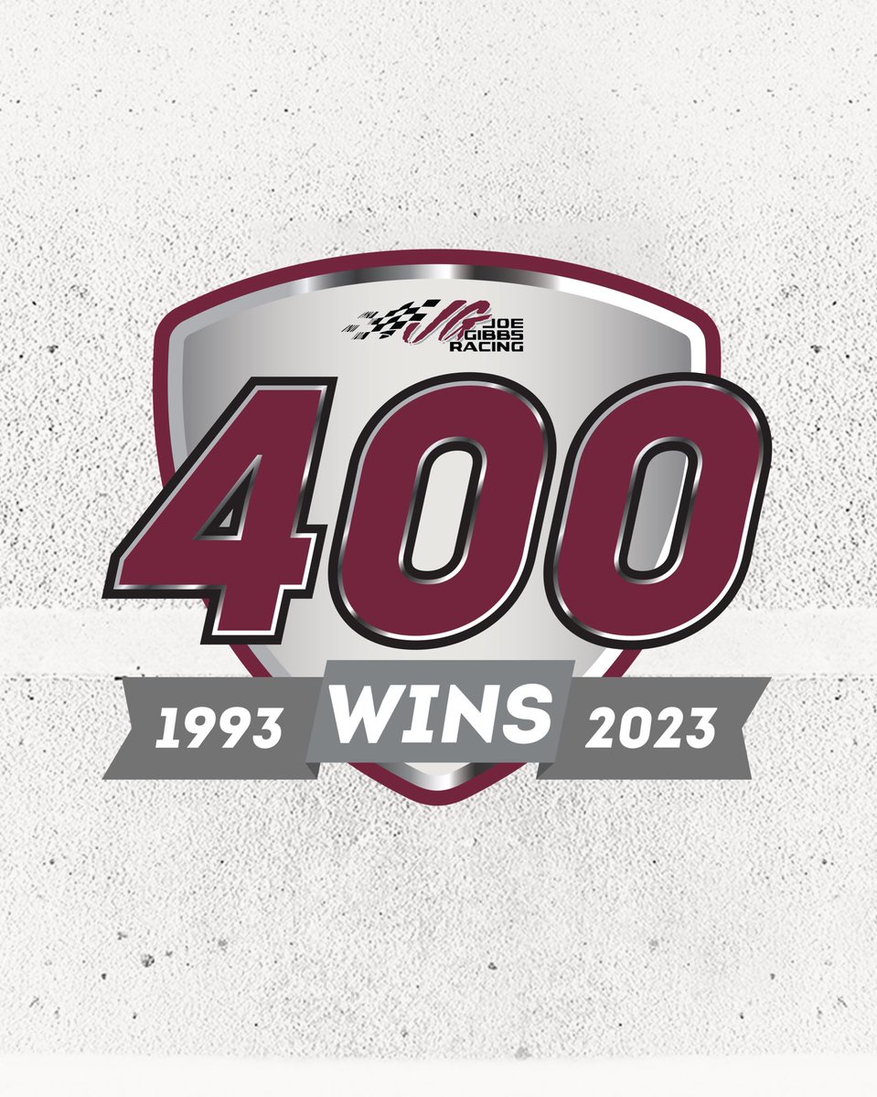 JoeGibbsRacing's tweet photo. Today’s win marks 400 @NASCAR wins for Joe Gibbs Racing! Thank you to every driver, crew member, employee, and fan who has been along for each and every one of them! 🏁 https://t.co/l2ZM4bYnlP