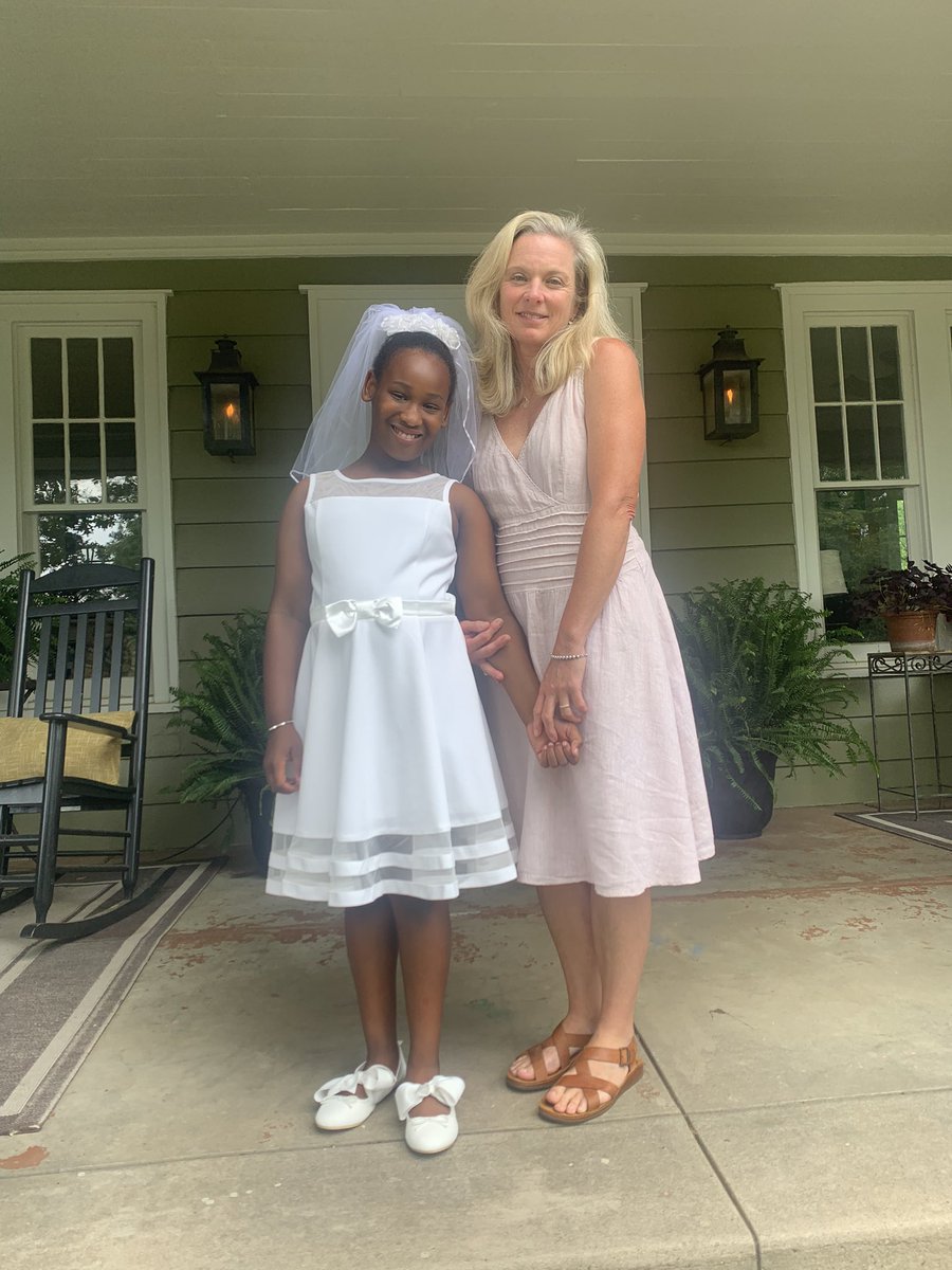 Rites of spring: First Communion for our youngest today. And she tolerated dressing up (Ann, that is.)