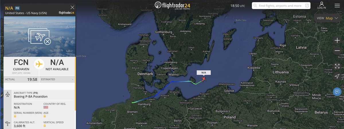 alternativewip's tweet photo. #UNavy P8 poseidon doing its now quite typical route over the baltic sea, currently between denmark and poland. https://t.co/RLlUJREzvw