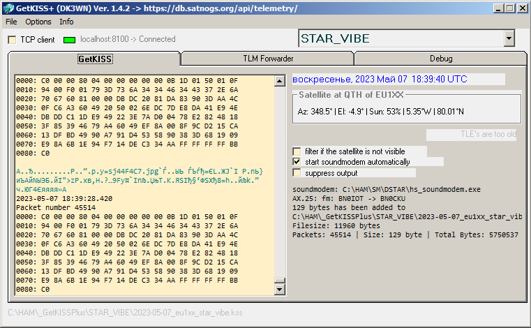 EU1SAT's tweet photo. STAR VIBE RAW Telemetry
MaxEl 55°, QRM
86 Frames uploaded to @SatNOGS DB
https://t.co/Qcd1w549vn
@scanway_space @GermanOrbital #STAR_VIBE #CubeSat https://t.co/NvfH0VNx5Z