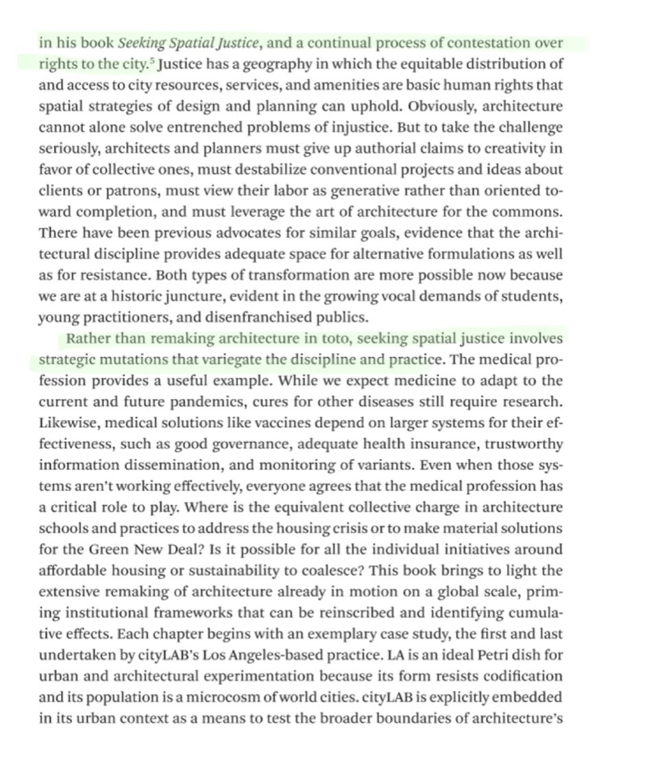tmccormick's tweet photo. @actvstArchitect @cityLABucla @danacuff Architectures of Spatial Justice. by Dana Cuff, @mitpress 2023. https://t.co/ULoiXaVYB8. Channels #EdSoja on #SpatialJustice https://t.co/DlQ0F2CB7t, & #CharlesMoore's landmark 1965 essay on California architecture “You Have to Pay for the Public Life” https://t.co/bcOUcUmPXj https://t.co/ETg8oDe3Jq