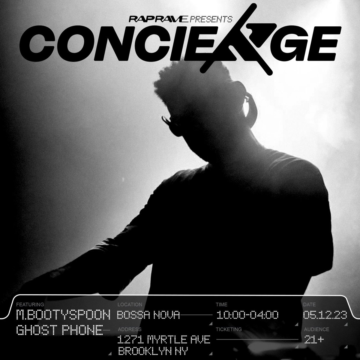 raprave's tweet photo. #RRSEASON0
CONCIE®️GE.004
05.12.23 BK

@mbootyspoon 
#GhostPhone [@TheKellyTwins]

📍@BossaNovaCivic 

INFO: https://t.co/gURDVWrK8V https://t.co/KVM3tPnfsw
