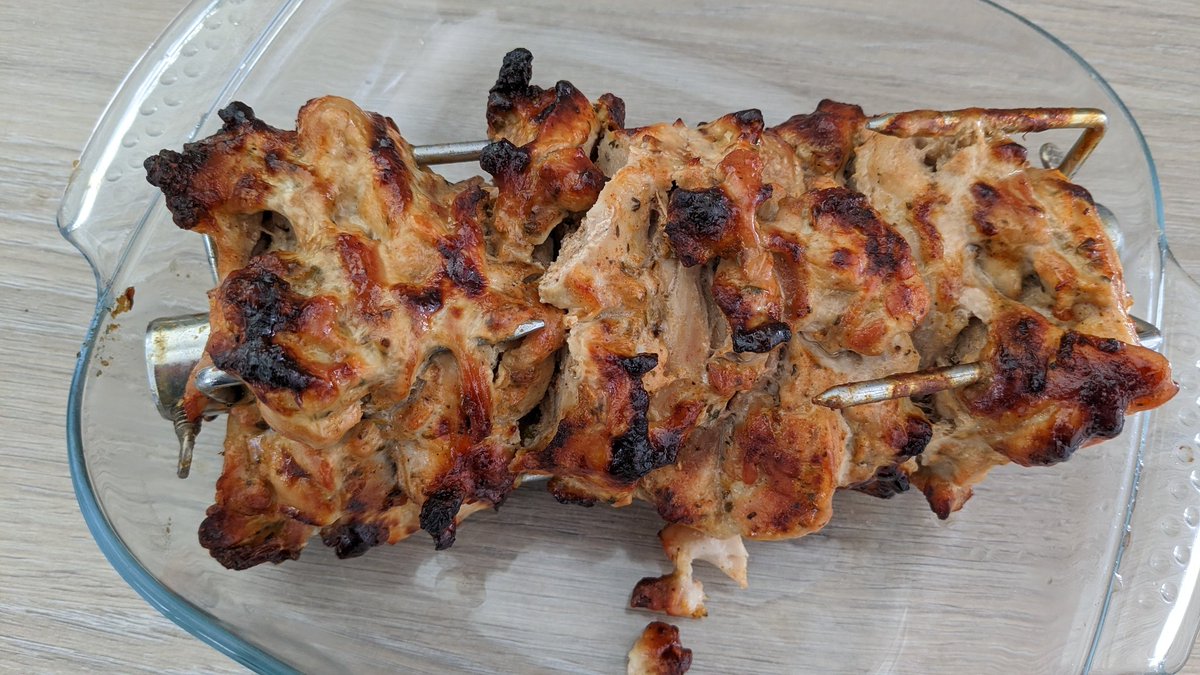 Halpym1's tweet image. Some chicken thighs today alongside some pork belly burnt ends (test cook !) Turned out good !  Nearly missed the temp on the chicken watching the football..