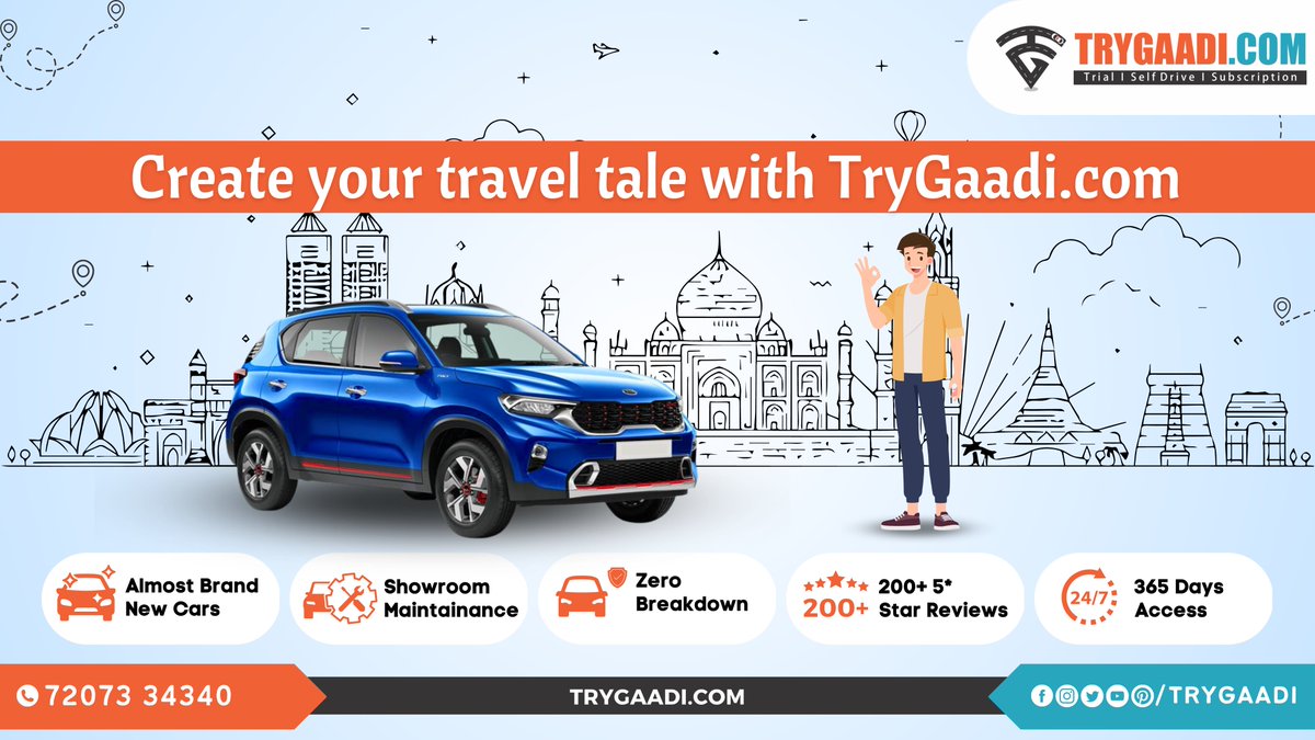 Make Your Own Trip Story With Try Gaadi.com.
Book & Go with Try Gaadi.com Sanitized Cars.

Book your rental car now - trygaadi.com
#trygaadicom #bestmoments #freeride #yourtrips #trips #cartrials #cartrialssecunderabad #carsforrent #cars4all