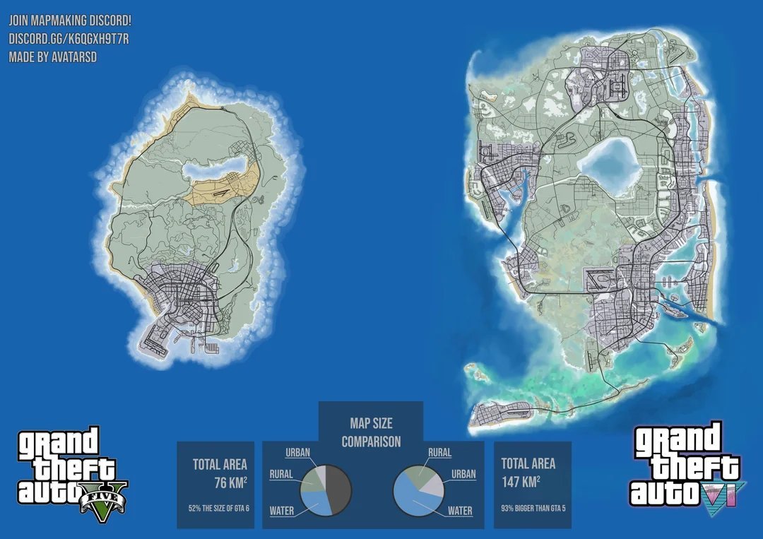 GTA 6: comparação de suposto mapa sugere grande aumento de tamanho