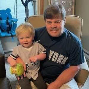 My grandson Max and me watching the game decked out in our Yankees gear #ToyotaPinstripePride