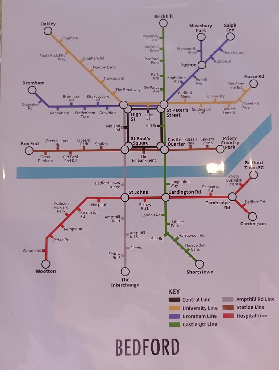 ClaireJAstbury's tweet photo. Love my new #Bedford imaginary tube map. #MapCorner https://t.co/GDXd1AYLhi