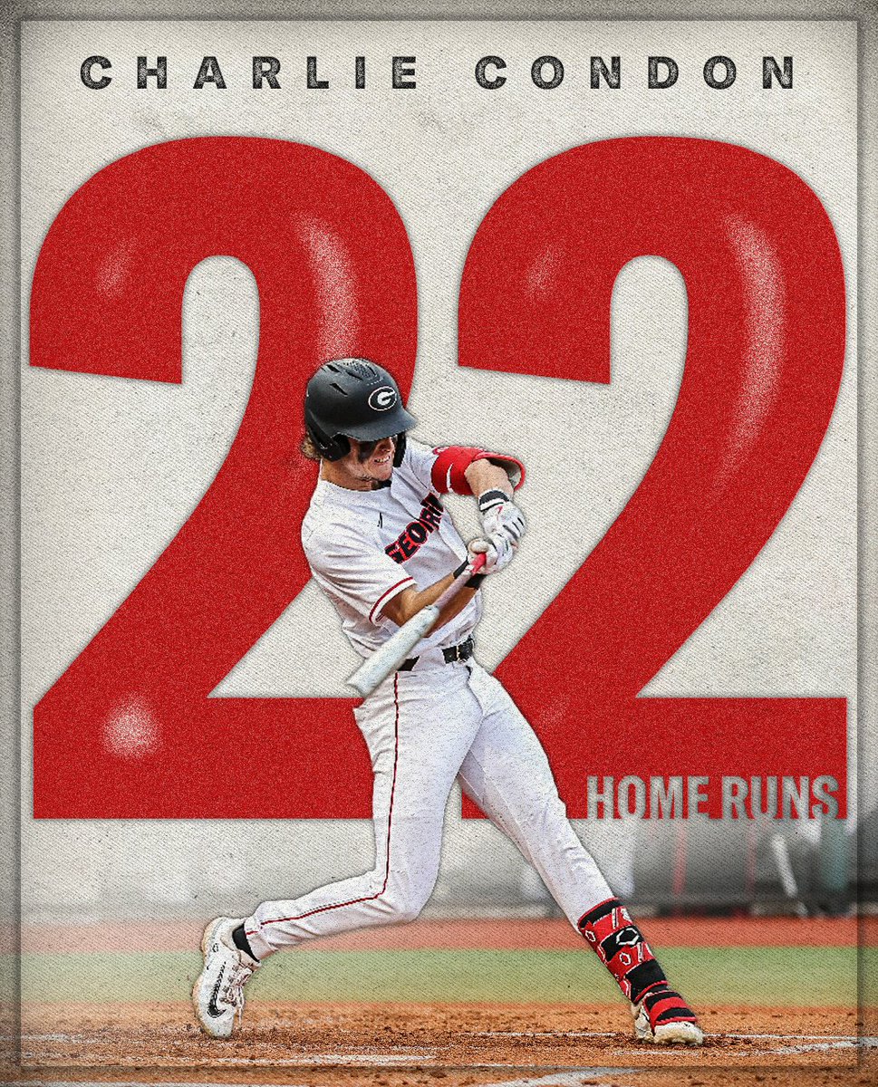 With his 2 home runs today, <a href="/CharlieCondon14/">Charlie Condon</a> has broken the UGA freshman HR record (21) and tied the SEC freshman HR record (22).
#GoDawgs