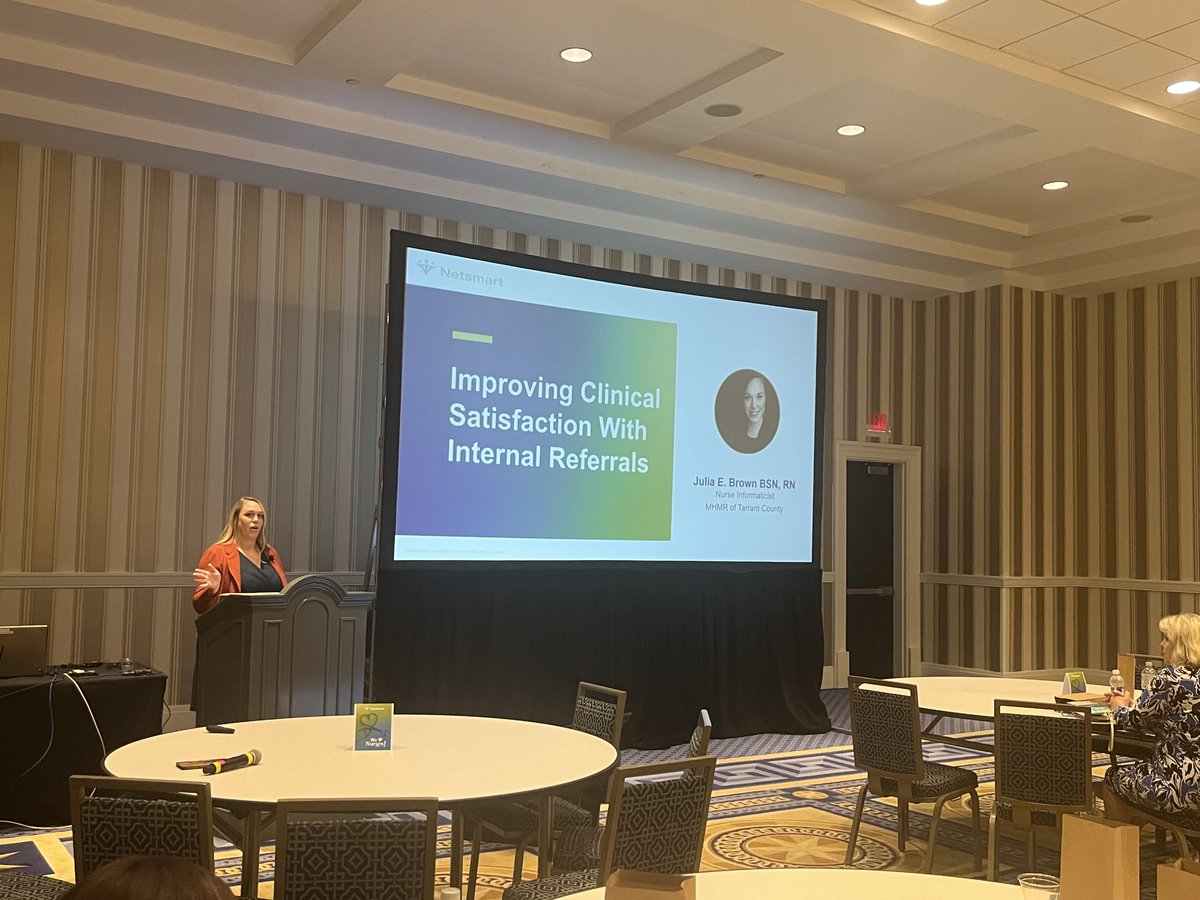 NetsmartTech's tweet photo. “Staff have been able to access referrals and help more people by having all the information they need right at their fingertips.” -Julia E. Brown BSN, RN, @MHMRTarrant
Big thanks to Julia for sharing her insight at the #CONN23 Nursing Symposium. Such a great session about how EHRs can help manage referrals and take some of the burdens off of nurses so they can focus on delivering exceptional care.