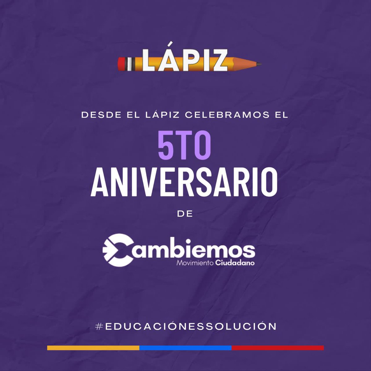 Desde <a href="/LapizVenezuela/">Alianza Del Lápiz</a> sabemos que la vía para que “Cambiemos” como nación es con la educación. 

Por ello, aludamos a nuestros hermanos de <a href="/CambiemosMC/">Cambiemosmc</a> en su 5to Aniversario. 

¡Un abrazo para todos!✏️🇻🇪