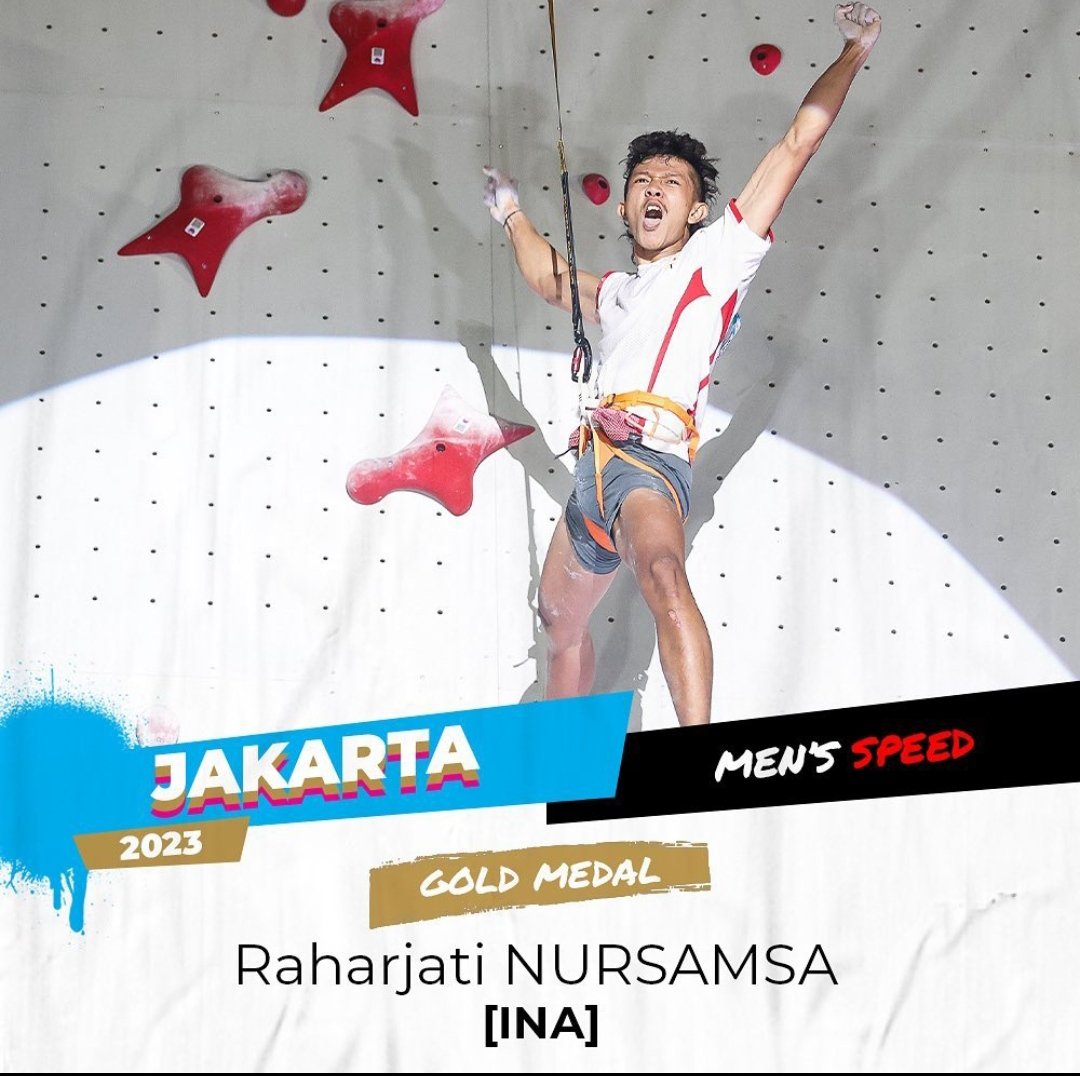 nto_74's tweet photo. Indonesia Juara lagi di IFSC Climbing World Cup 2023 Jakarta. 
Selamat buat Raharjati Nursamsa @Hujrang999 atas Medali Emas World Cup 2023 Jakarta. https://t.co/7JdQDywMIS