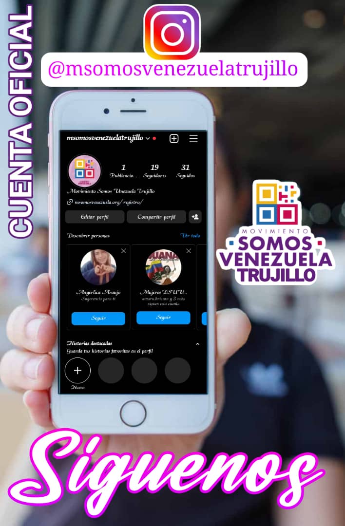 Ponemos a disposicion nuestra cuenta en instagram @msomosvenezuelatrujillo, en nuestro portal podrán informarse de nuestras diversas actividades, a disposición de todas y todos sin distingo de raza, credo, clase, o partido politico, porque todos los Venezolanos "Somos Venezuela".