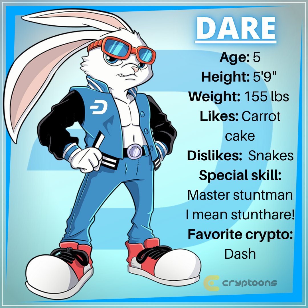 mycryptoon's tweet image. The longest running stunt champion is still going strong! 

Just like the longest running DAO in crypto in @Dashpay 

This bad bunny 🐰 …or should I say “Hare”…is DARE!

#dash #dashpay