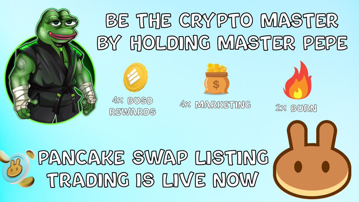 MasterPepeCoin's tweet photo. Trading Is Now Live At Pancakeswap
Guys You Can Now Claim Your Tokens From Pinksale Link: https://t.co/JyQvd6L4U9
✈️ Poocoin: https://t.co/1vq4N5vT6F
Tg : https://t.co/xMuXdZmkSv
Twitter : https://t.co/D0AySO79fF
🌐Website : https://t.co/P6zwthM4T8 https://t.co/dv4gSWdiSz