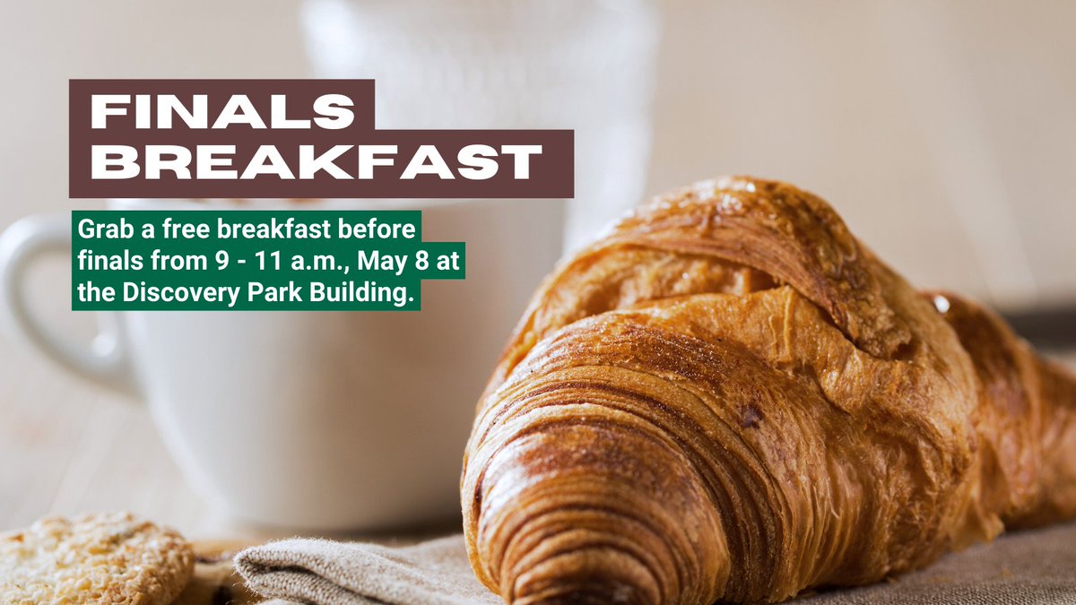 Don’t skip the most important meal of the day just because its finals week! Grab a free breakfast before your exams from 9 – 11 a.m., May 8 with @DPLife_UNT at the Discovery Park Building. 🥐 📚 More: bddy.me/3B10IoP