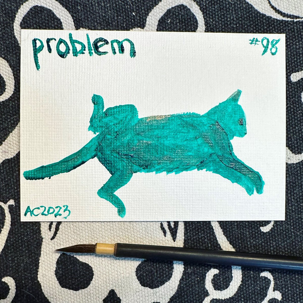 amysnotdeadyet's tweet photo. please enjoy weirdo no.2, because our cats looooove my new rug #100cats no.98 is a lovely shade of pure pthalo green ๐ป๐ https://t.co/TvdW2kwmAc