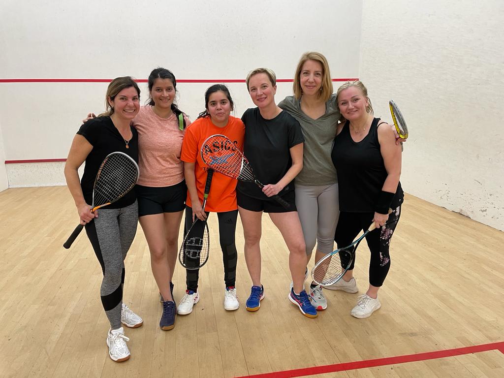 OPLTSC's tweet photo. Congratulations to our 2 ladies Squash teams who enjoyed a well deserved celebration of their success in the Middlesex Winter leagues. The first team WON division 1 🏆 &amp; the newly formed second team came 2nd in division 2. Thanks to Isabel for arranging a fabulous celebration 🥳 https://t.co/YqLeqb5T3I
