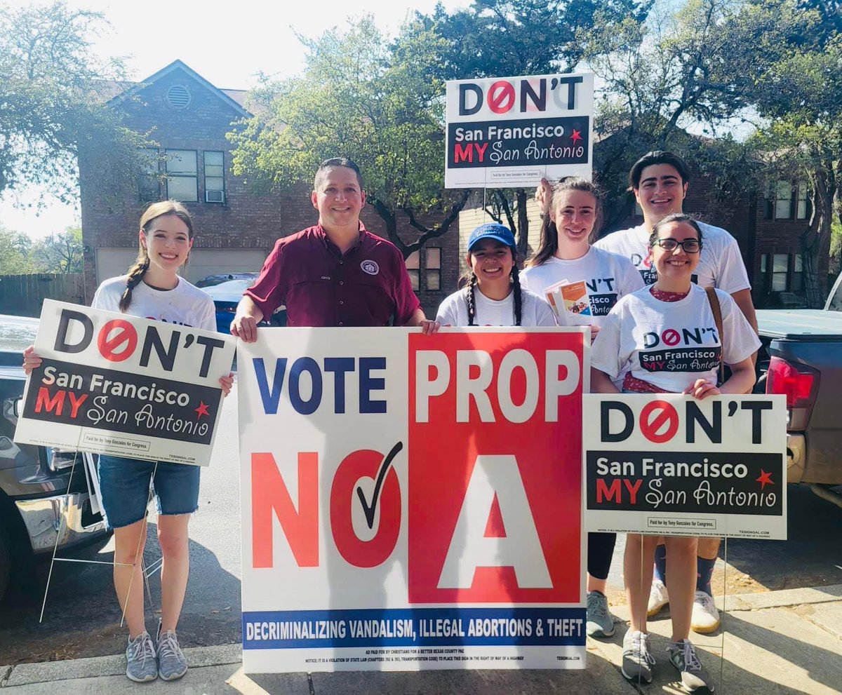 TonyGonzales4TX's tweet photo. When you show up &amp; do the work, good things happen. That’s how we defeated Prop A. MANY to thank but want to give special shoutouts to @TXAlliance4Life, @sachamber, @ProLifeUTSA, and the GOP women’s groups.

Don’t San Francisco our San Antonio. Not now. Not ever. 🗳️🏆 https://t.co/NHvs0ywgIM