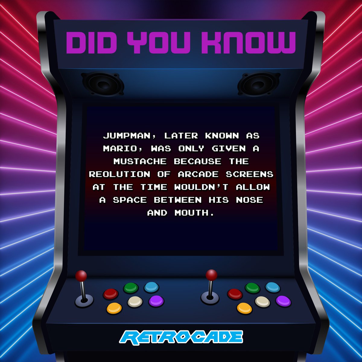 RetroCadeTX's tweet photo. Did you know this fun fact about our main man Mario's mustache?

#thingstodoinrowlett #weekend #thingstodoinrowletttx #retrogaming #arcade #games #retrocaderowlett #arcadegames #retrocade #sunday #weekend #didyouknow #funfact #trivia #mario #jumpman #mustache https://t.co/RieZLfQEaD