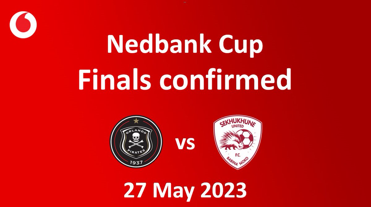 VodacomSoccer's tweet photo. Diski Fam, it's offical!

🏆 Nedback Cup FINAL 
⚽️@orlandopirates vs @SekhukhuneFc
🏟Loftus Versfeld Stadium  
📆 27 May, 2023

Who will be crowned champion? 😎 https://t.co/UylkepeJdi