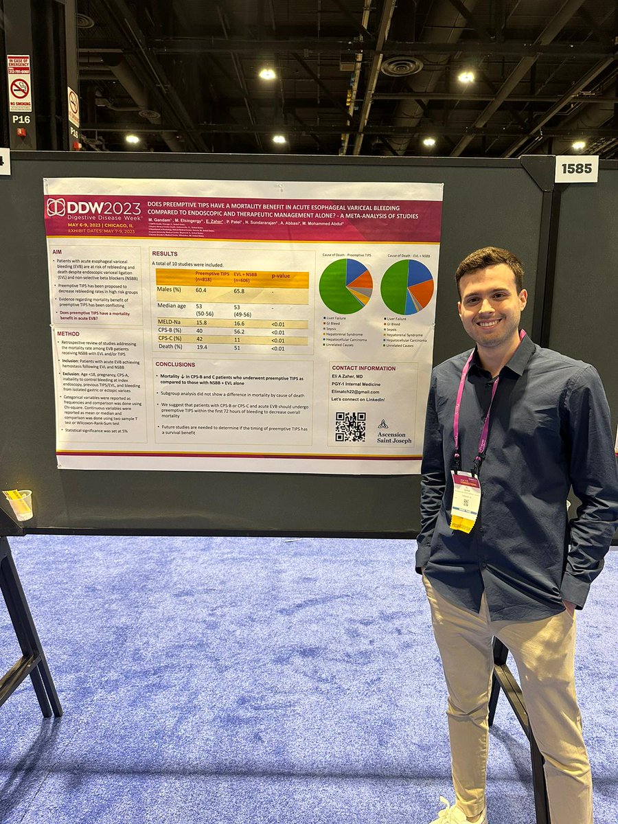 #DDW2023 Preemptive TIPS improves mortality and complication rate follows esophageal variceal bleeding in high risk cirrhosis patients! <a href="/ZaherEli/">Eli Zaher, M.D.</a> <a href="/RaasiqG/">Mohammed Raasiq ul Iman Gandam</a> <a href="/SaintJoseph_IM/">Ascension Saint Joseph Internal Medicine Residency</a>