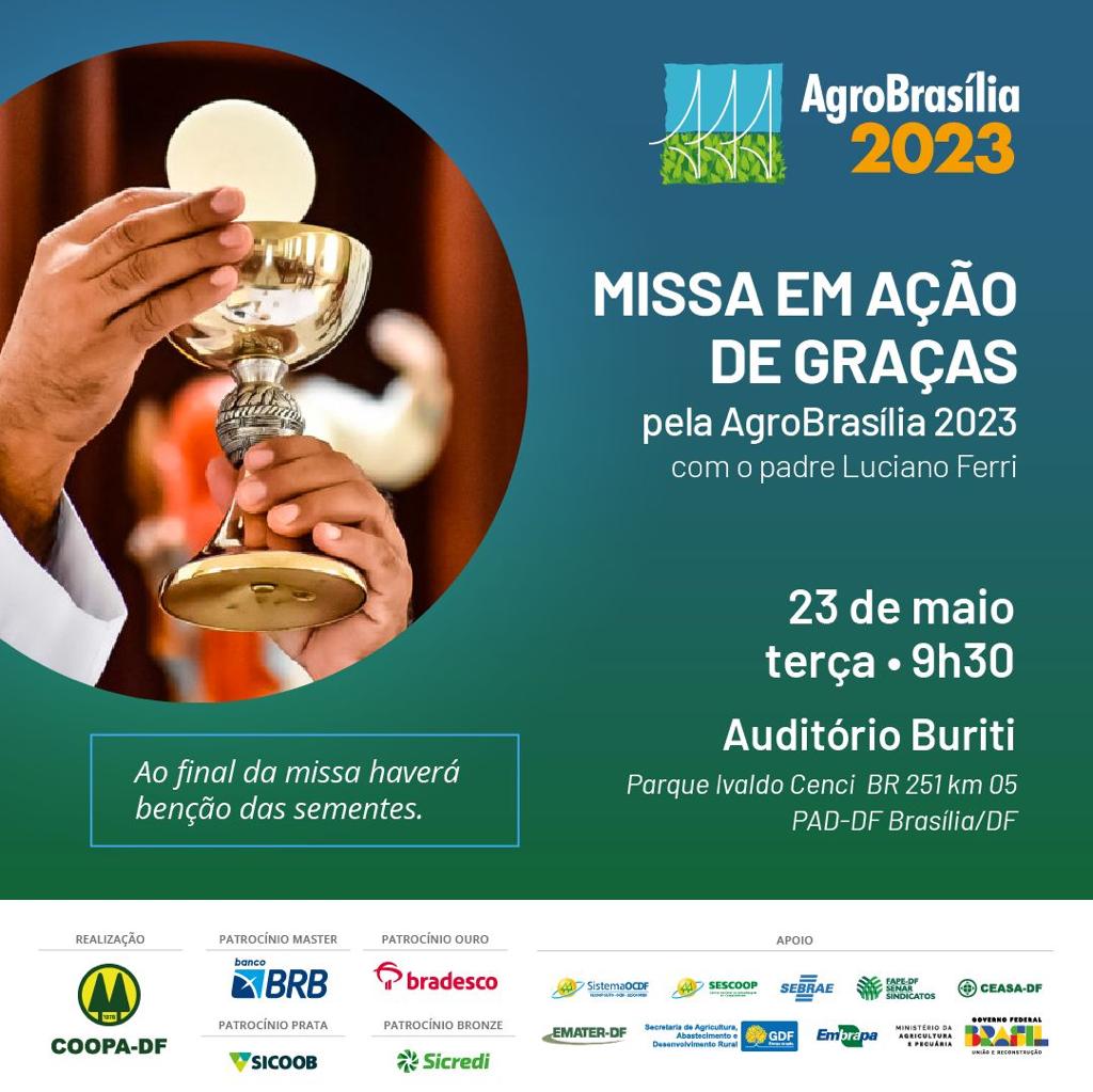 No primeiro dia da #AgroBrasília vamos agradecer as dádivas divinas, e pedir a #Deus muitas bênçãos sobre o trabalho e a contribuição de cada um para o nosso grande evento. Aguardamos vocês! #agrobrasilia #agrobrasilia2023 #misssemacaodegracas #coopadf #padf