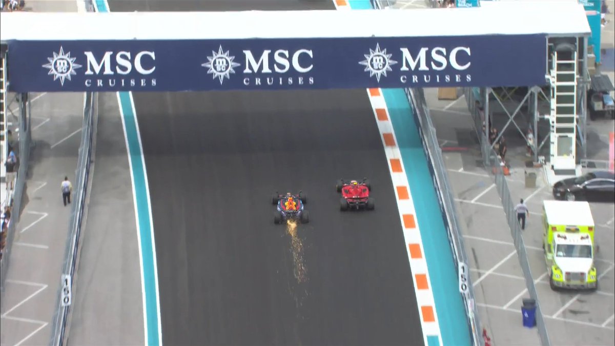 F1's tweet photo. LAP 14/57

Verstappen pounces on his old team mate Sainz, and moves up into the podium places, in P3! 🚀

#MiamiGP #F1 https://t.co/pHU4K1EQ4x