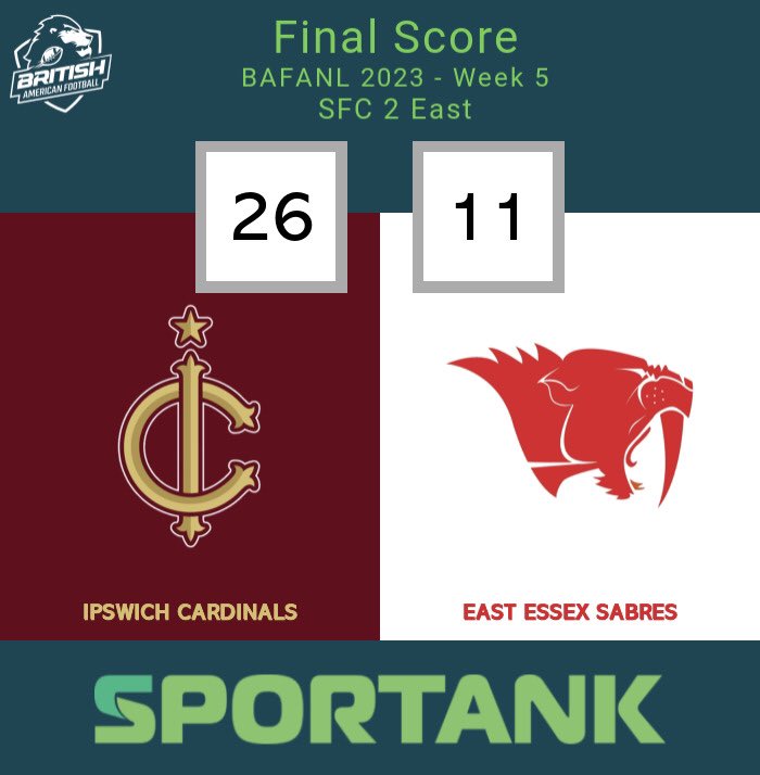 Sportank on Twitter "Ipswich Cardinals go 21 with a 26v11 Home win over East Essex Sabres, who