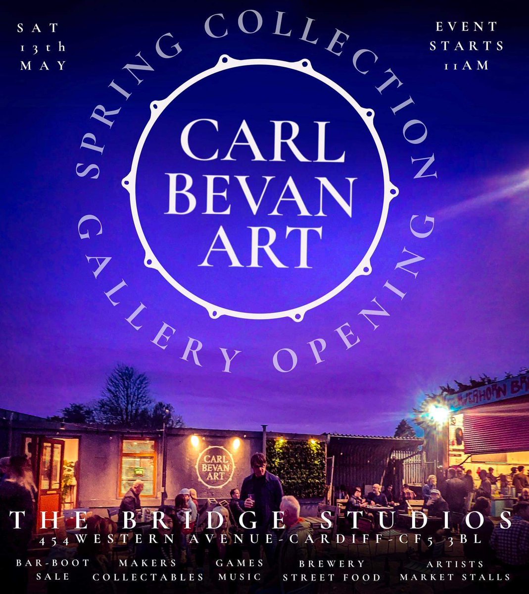 Opening my new studio/gallery. 4 new original paintings for sale! Email Carlbevanart@gmail.com for catalogue. Last collection pretty much sold out in 45mins flat😲 great stuff happening, great beer,street food,stalls, makers artists @TheBridgeCDF <a href="/flowerhornbrew/">flowerhornbrew</a> <a href="/Mr_Croquewich/">Mr Croquewich</a> 🤟