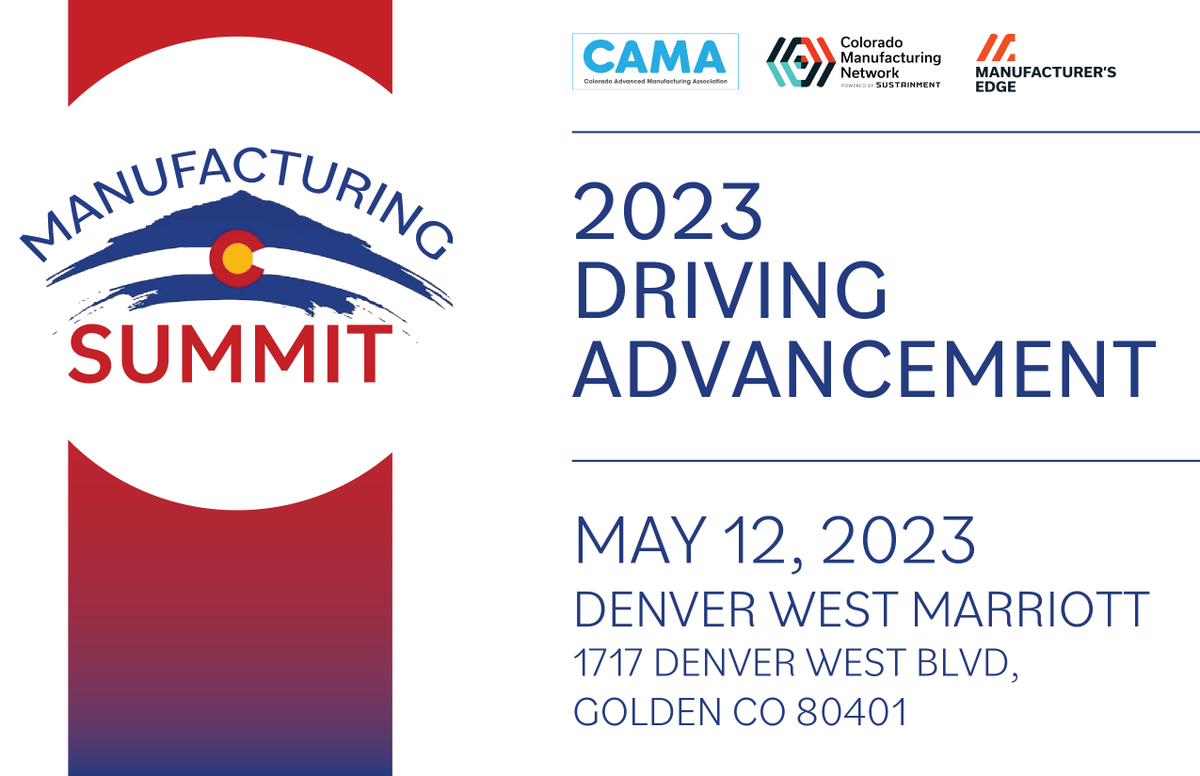 Last chance! Reserve your tickets for the 2023 Colorado Manufacturing Summit by Monday, May 8 at 9 am to secure your spot!

Visit our website to see the full agenda, speaker lineup, breakout room topics, and to purchase your tickets:
hubs.ly/Q01NWrFp0