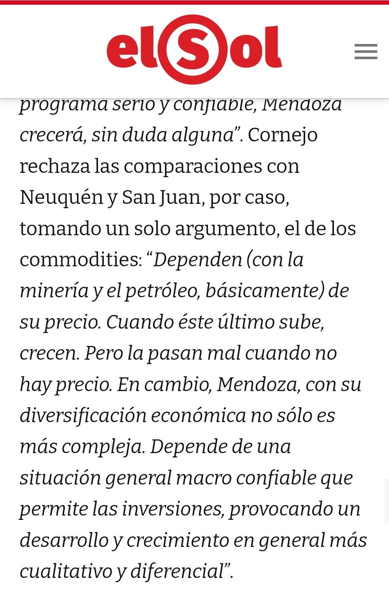 carosio_juanm's tweet photo. Las 3 burradas que demuestran la ignorancia y falta de planificación de Cambia Mendoza:
-Asegurar que la economía de San Juan y NQN dependen del precio de commodities.
 -Mza tiene economía más diversificada.
-Mza depende de una macro confiable para atraer inversiones.
#QueDice? https://t.co/oLlk3rme7m