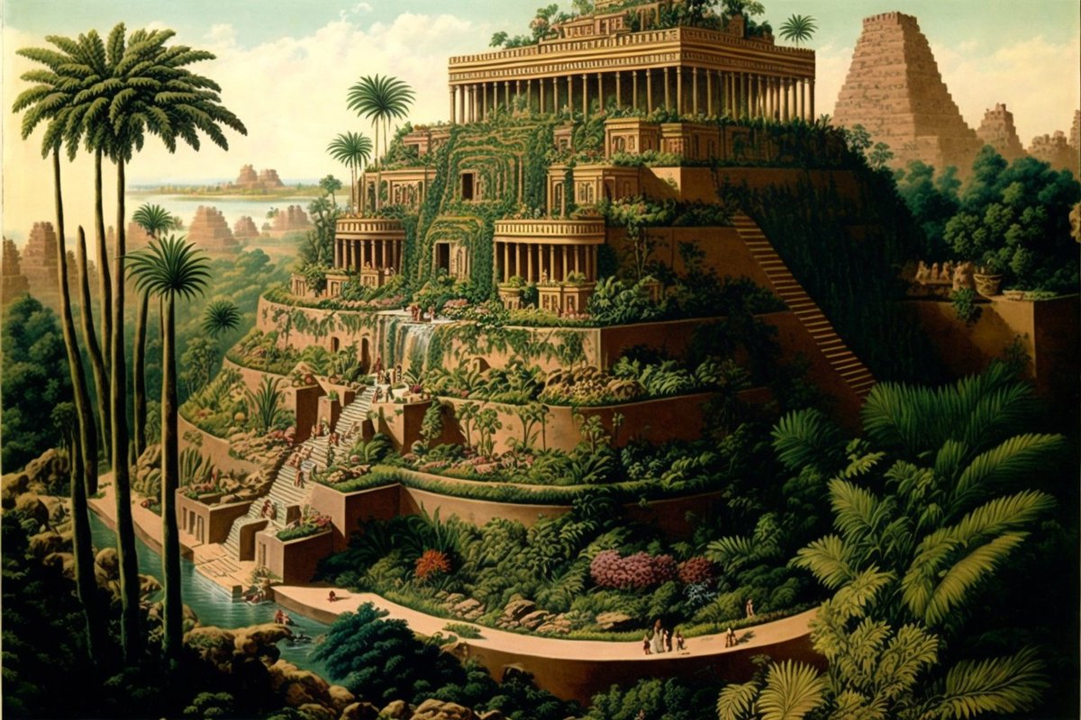 History____Geek's tweet image. On May 8th, 589 BC, the legendary city of Babylon 🏛️ was founded. 
Known for its impressive architecture 🏰, advanced astronomical knowledge 🌌, and the Hanging Gardens 🌺, one of the Seven Wonders of the Ancient World 🗺️. Let&apos;s celebrate the ancient Mesopotamians 🏺