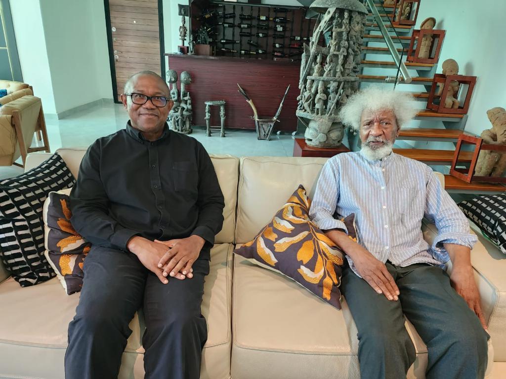 PeterObi's tweet photo. Today, I visited one of Nigeria’s most revered figures and an international literary icon, Prof Wole Soyinka. Prof Soyinka has been a father whom I hold in very high esteem for what he has achieved and stands for in the struggle for a better Nigeria. https://t.co/pYYh2JIzDe