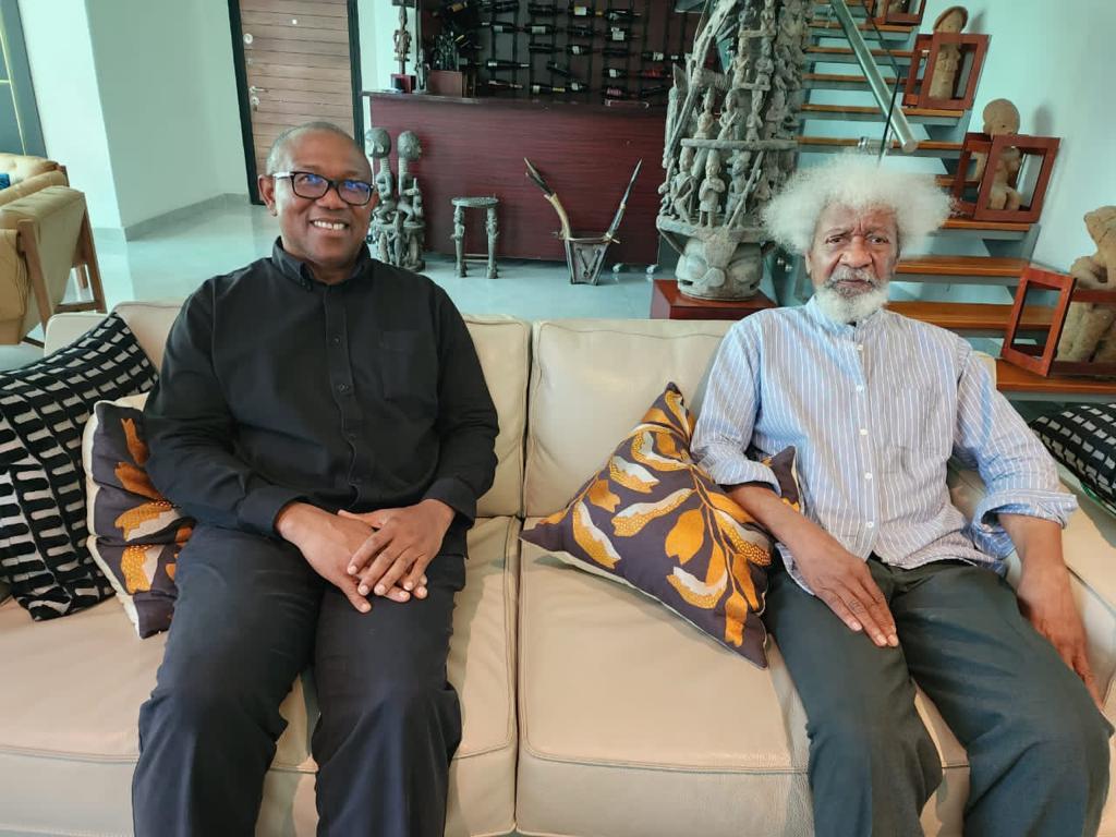 PeterObi's tweet photo. Today, I visited one of Nigeria’s most revered figures and an international literary icon, Prof Wole Soyinka. Prof Soyinka has been a father whom I hold in very high esteem for what he has achieved and stands for in the struggle for a better Nigeria. https://t.co/pYYh2JIzDe