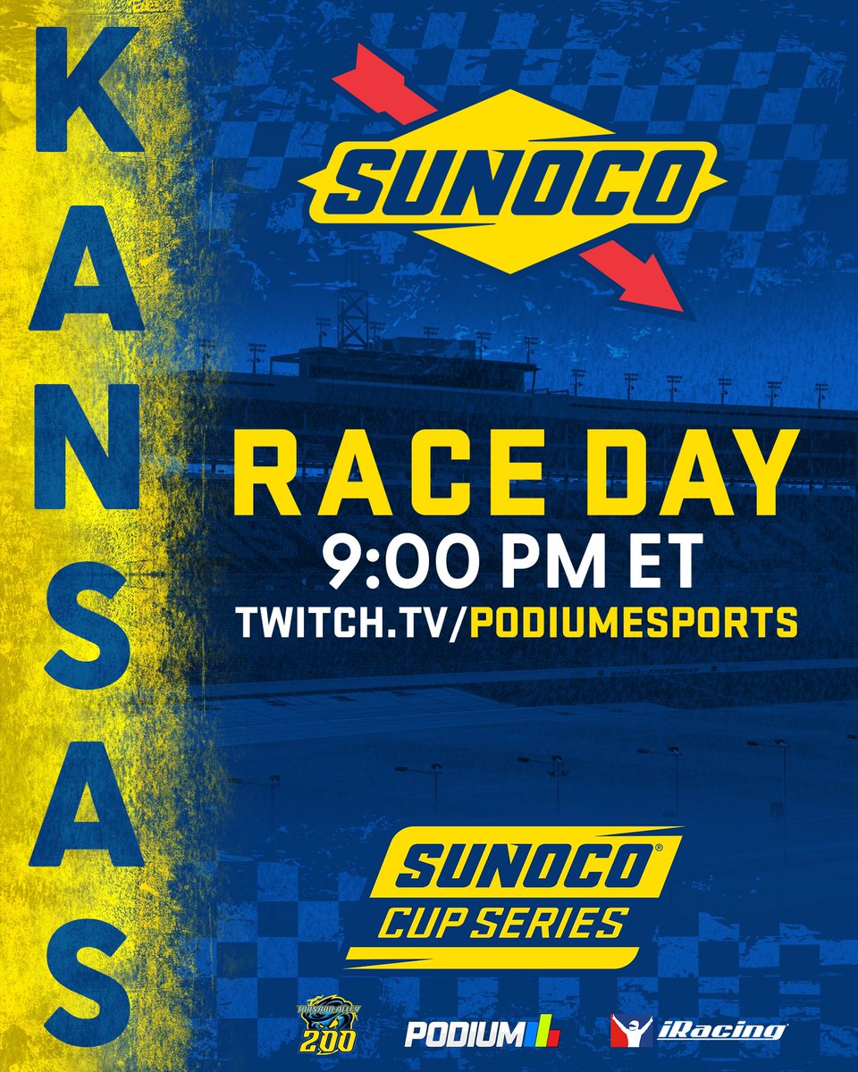 Want more @kansasspeedway action? Tune in tonight on @PodiumeSports for some virtual racing. We will be going 200 miles of high speed racing to see who can lock themselves into the playoffs. @SunocoRacing | @iRacing