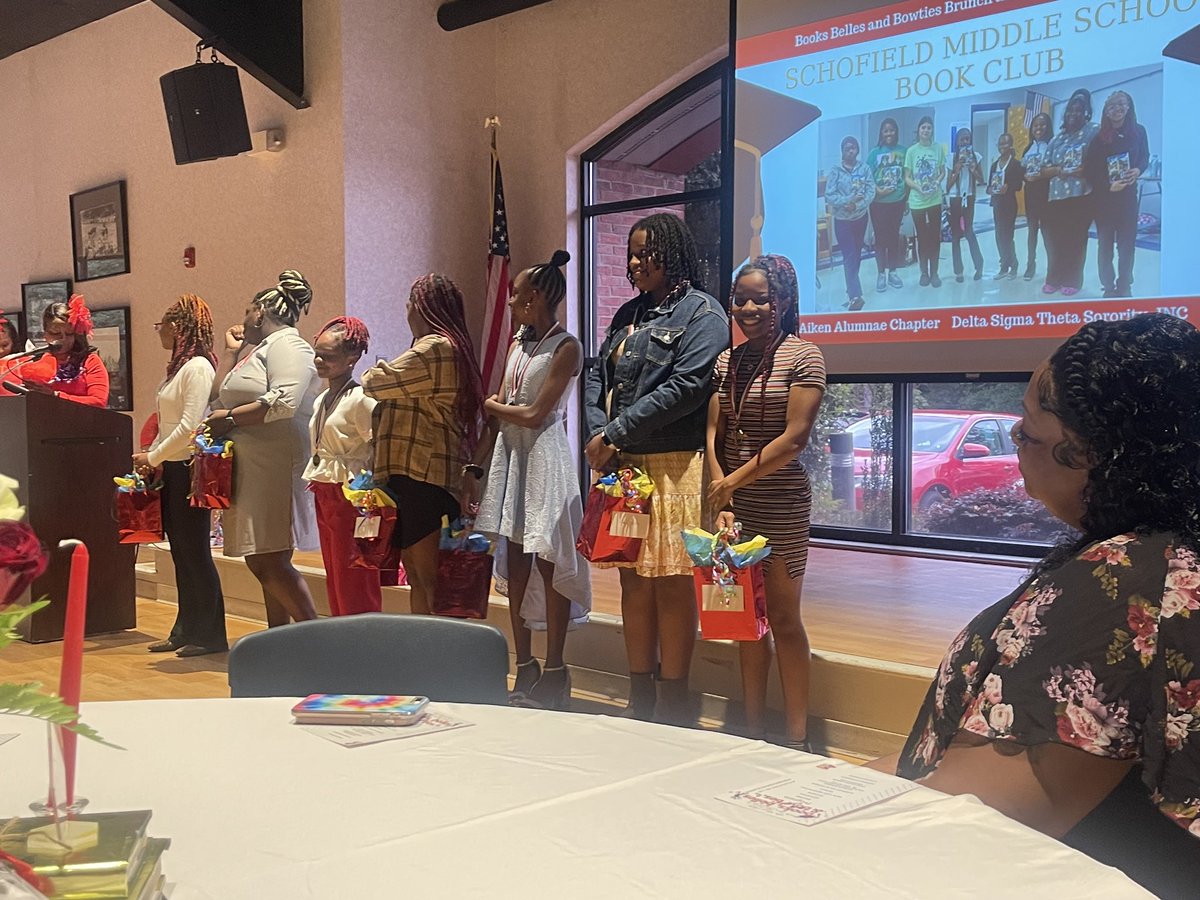 schofieldmiddle's tweet image. Sister2Sister was recognized at the Delta Sigma Theta Sorority, Incorporated Aiken Alumae Chapters Books, Belles, and Bow Ties event for participating in the Book Club.  We appreciate our community partners! #GORams