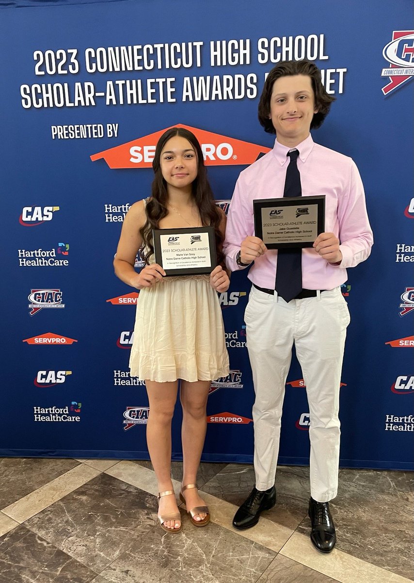Congratulations to seniors Marie VanScoy and Jake Guastelle for being honored today at the <a href="/ciacsports/">CIAC Sports</a> Scholar Athlete Awards banquet. We are extremely proud of their hard work on the field and in the classroom!