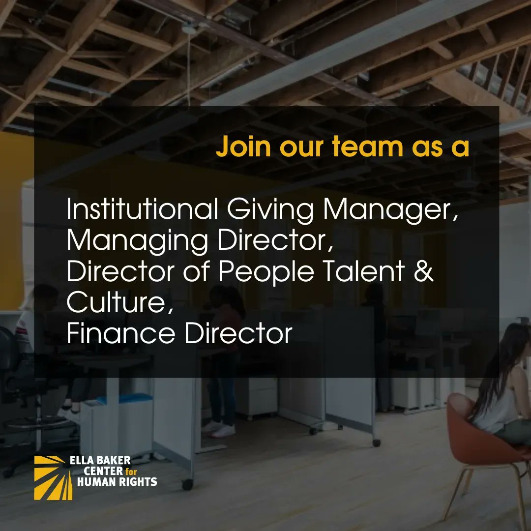 ellabakercenter's tweet photo. We are growing which means we are hiring! 🌱✨💛
OPEN POSITIONS include: Institutional Giving Manager, Managing Director, Director of People Talent and Culture, and Finance Director
https://t.co/IJxyJIMnxI https://t.co/im3p5SALeF