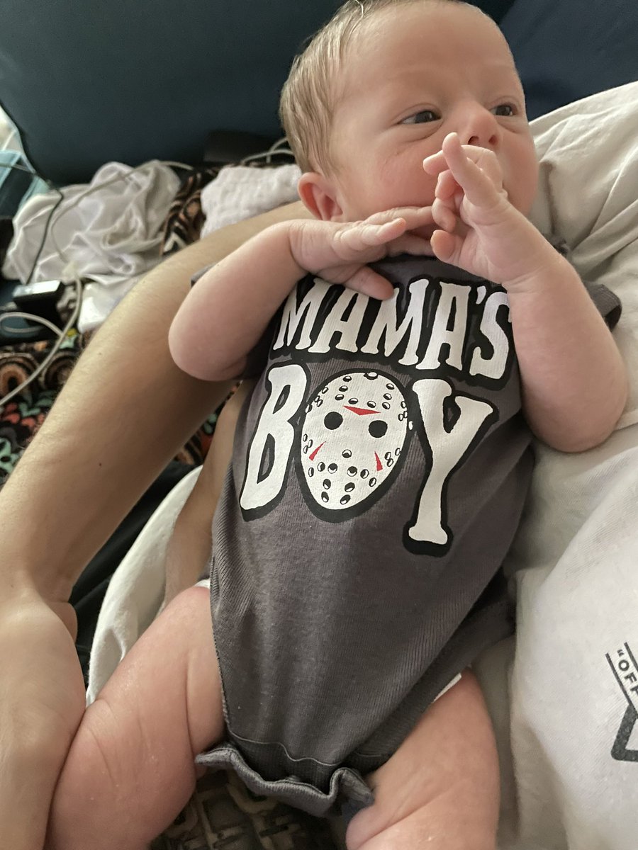 Appetite4Horror's tweet photo. Got my boy a new onesie. ๐
#jasonvoorhees #fridaythe13th #horror #horrorbaby #horrorharrison #horrorcommunity #horrorfam #newborn #baby https://t.co/wSEMQ5D9ko