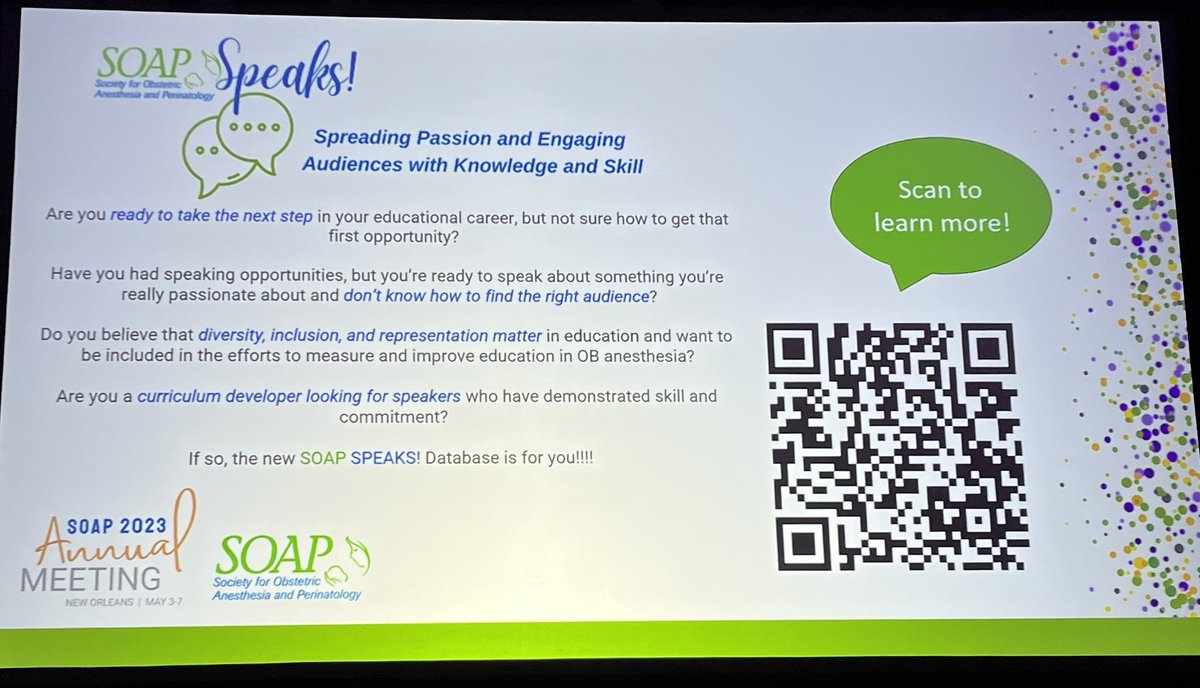 I thought this @SOAPHQ SOAP SPEAKS initiative was ingenious! An awesome opportunity for passionate educators and a great chance to improve #diversity! #SOAPAM2023 

👏👏👏
@OBsleepmerchant @ruthi_landau @ASRA_Society @hnixon147 @emilysharpe