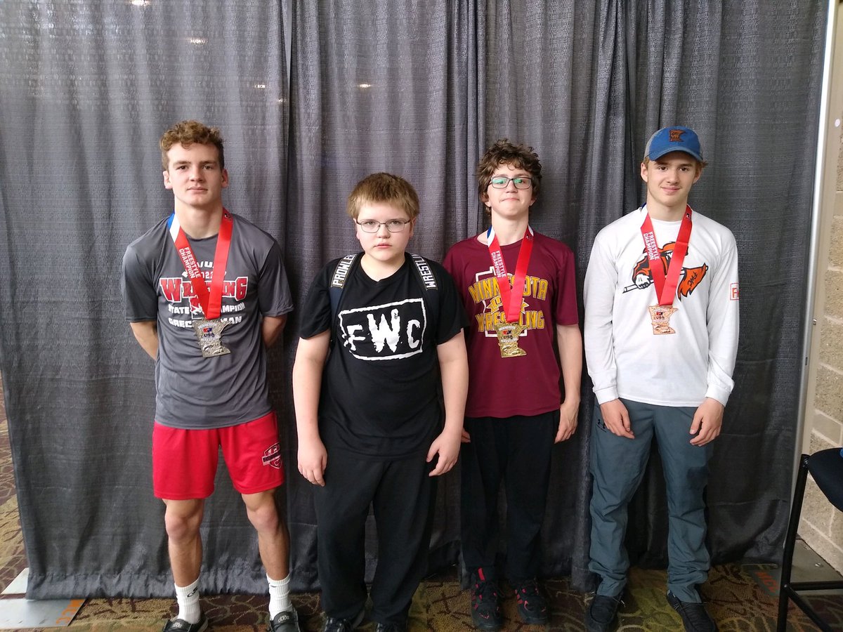 TRF_Wrestling's tweet image. FWC representing northern MN at MNUSA freestyle state today extremely well!! A champ- Elias Motta, a runner up- Griffin Lundeen, a 4th Hunter Miller, and a 5th Storm DCamp. The boys learned alot! #FWC4life. #buildingcharacter.