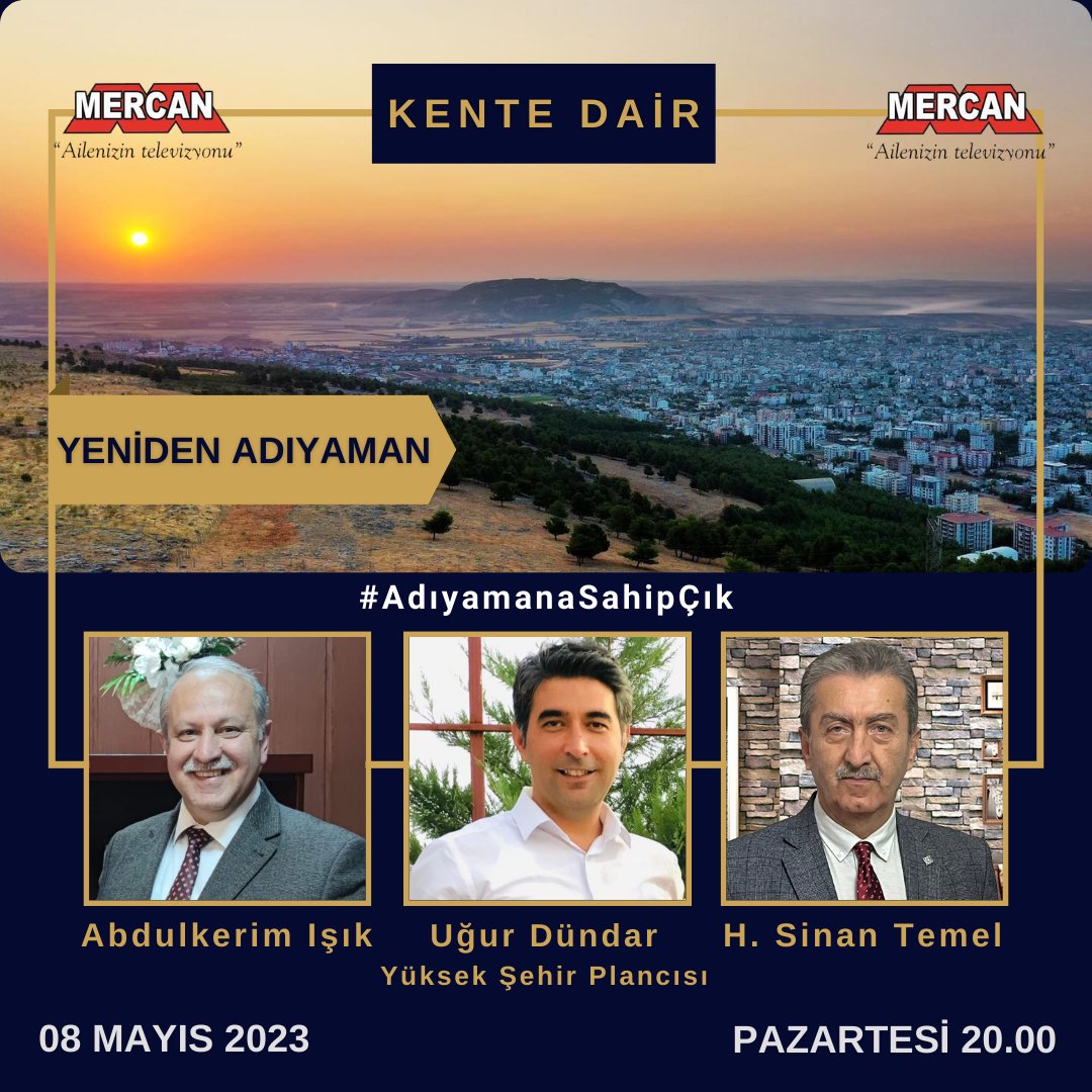 Kente Dair'de bu hafta depremden sonra yeniden inşa edilen şehri konuşacağız...
Konuğumuz Yüksek Şehir Plancısı Uğur Dündar.
Kente Dair 8 Mayıs 2023 Pazartesi günü saat 20.00'de Mercan TV'de...

Bekliyoruz...
