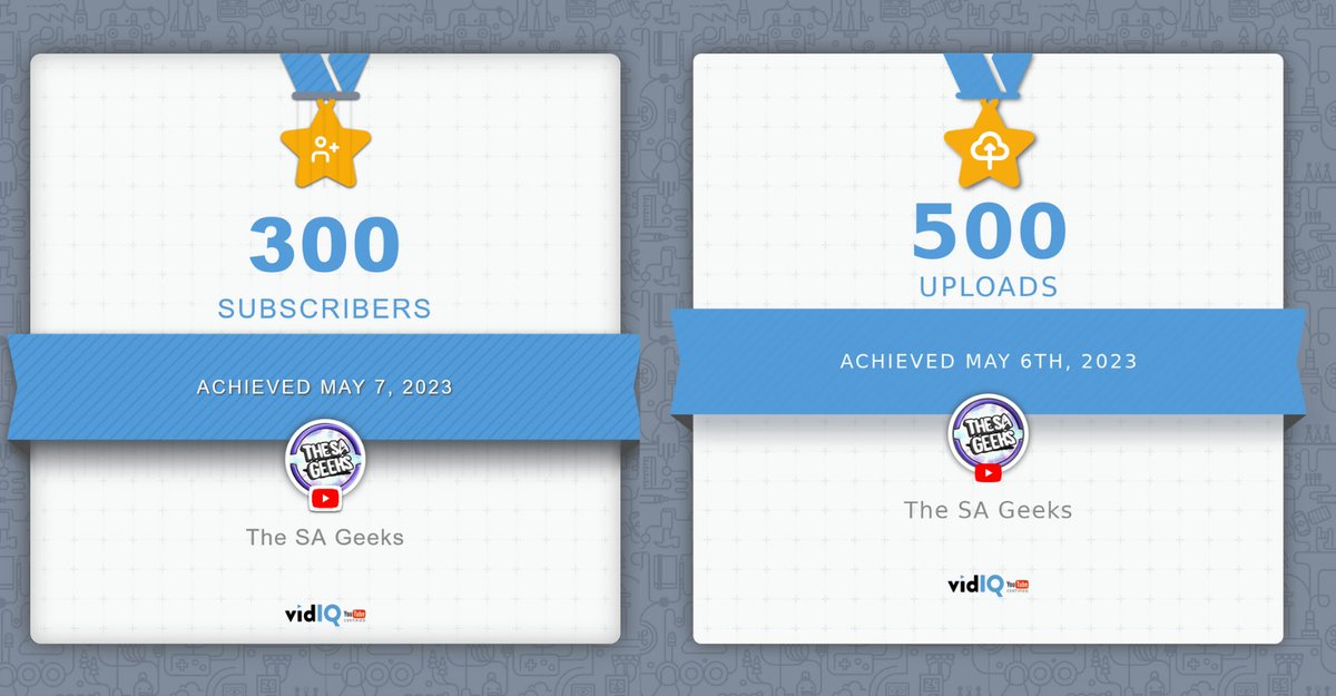 TheSAGeeks's tweet photo. Two achievements completed today! We are super happy about these and can't wait to start working on the next ones 🙂

#achievements #YouTube #goals #uploads #subscribers #goalcomplete https://t.co/sAi3pAZrV1