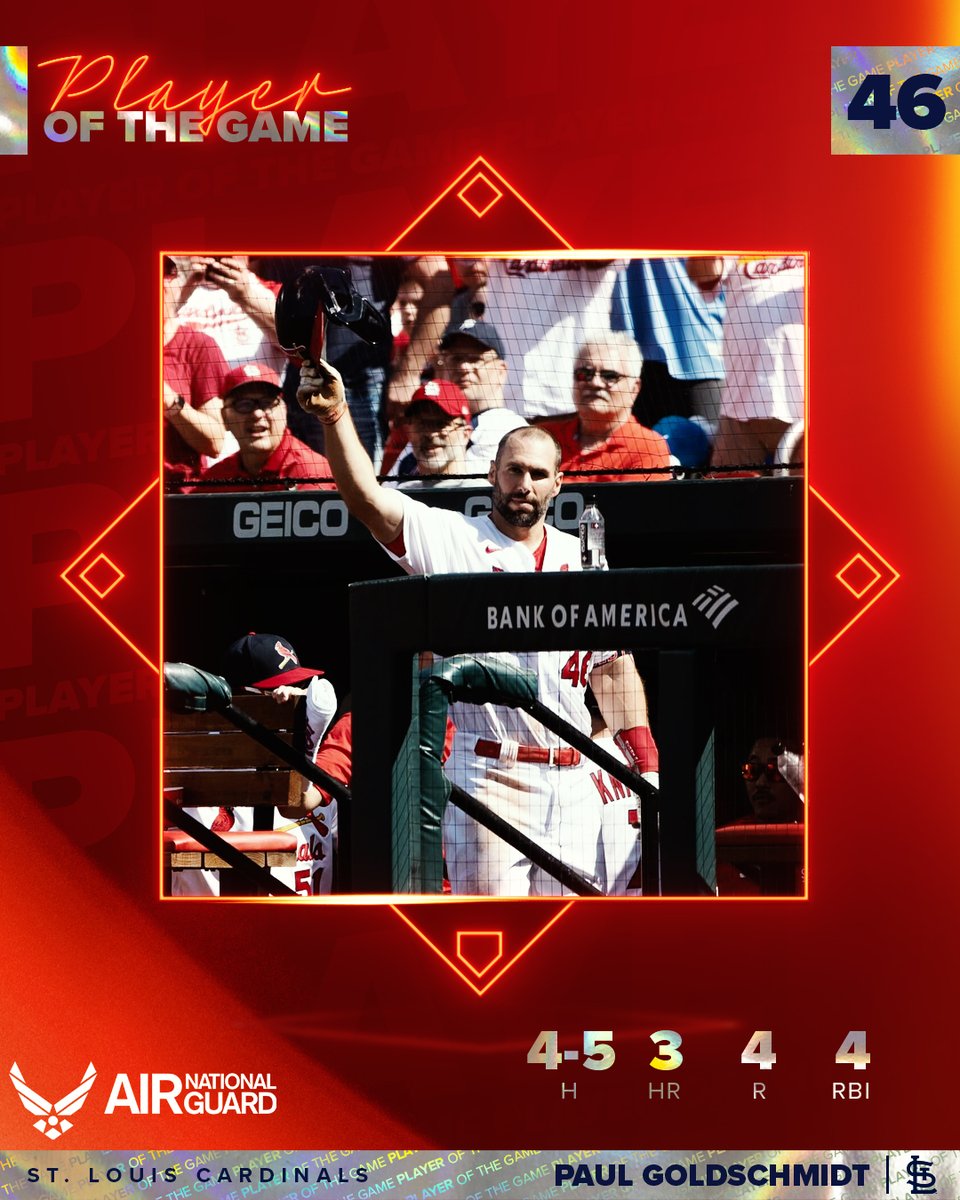 Three home runs for the MVP! Have a day, Paul Goldschmidt! #STLCards x  @ANG_Recruiting