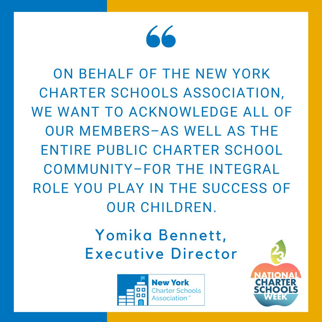 NYCSA is pleased to be joining public charter school communities throughout the country to recognize National #CharterSchoolsWeek, May 7-13. Read a special message about the celebration from NYCSA Executive Director Yomika Bennett: hubs.la/Q01NWzrp0.